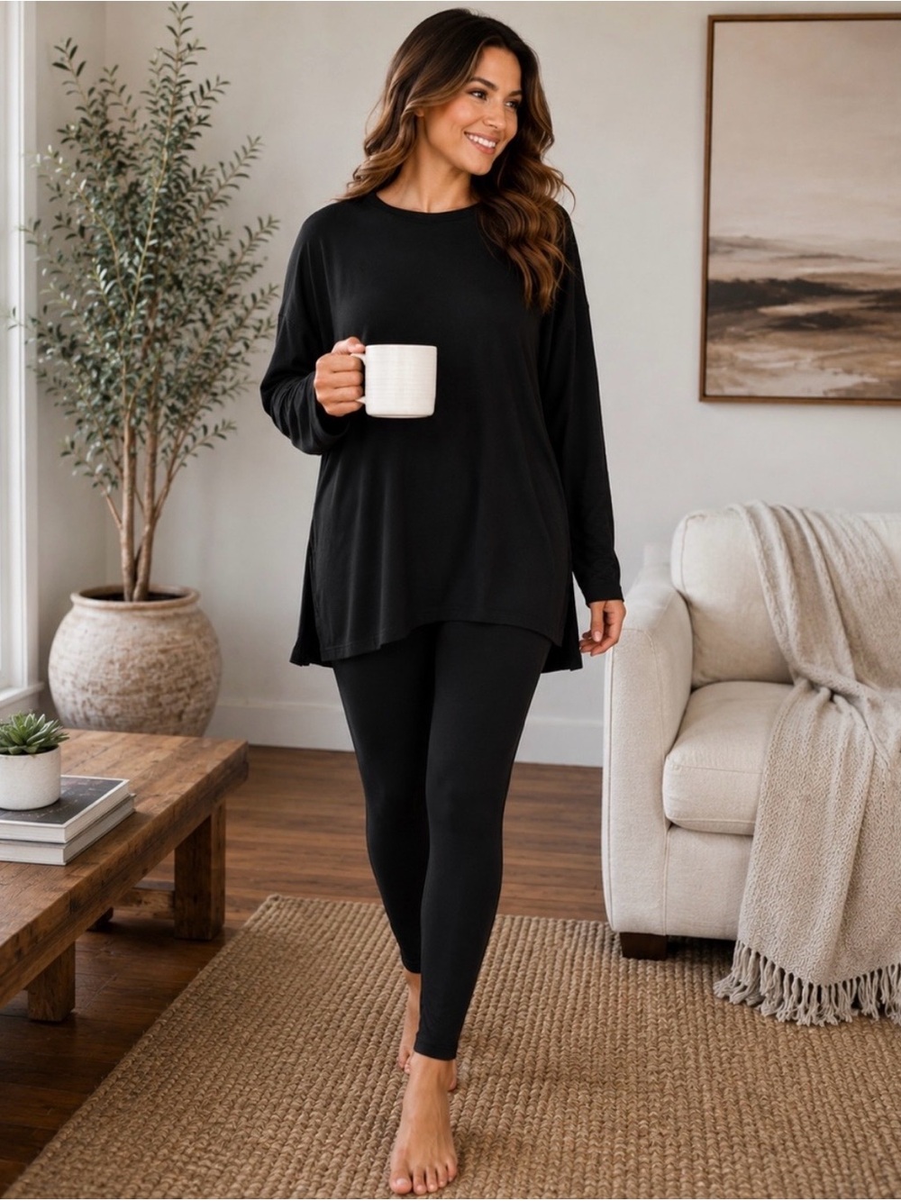ZENANA BLACK LONG SLEEVE PANT SET - Picture 2 of 6